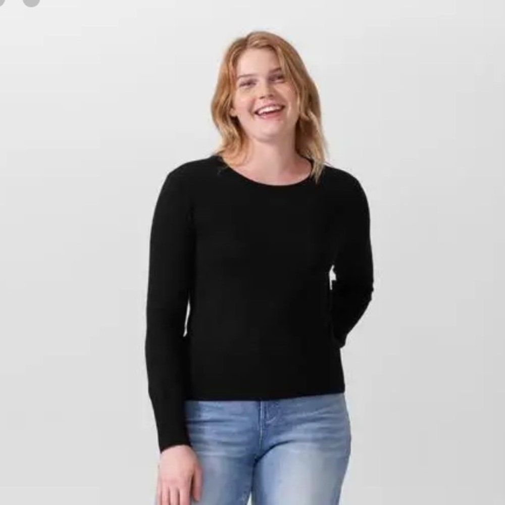 Universal Standard Shauna Merino Wool Crewneck Sweater in Black XL (26-28)